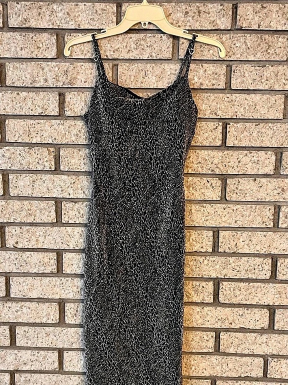Derek Heart Women’s Medium Black Silver Metallic Midi Dress Adjustable Straps